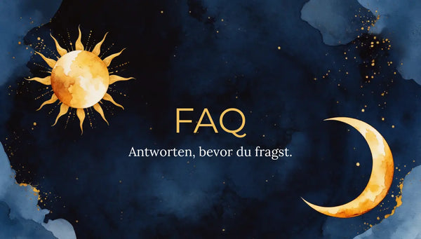 FAQ — Antworten, bevor du fragst · Goldschrift auf Indigoblau, Cosmic Blueprints