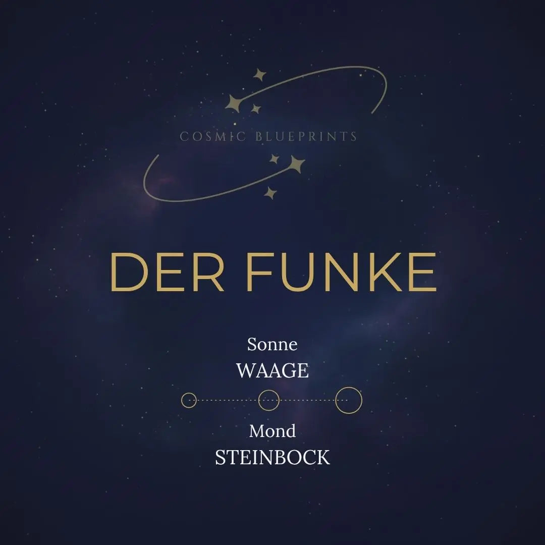 Der Funke — Sonne in Waage, Mond in Steinbock, Aquarell in Indigo und Gold