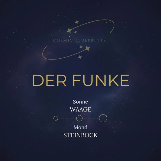 Der Funke — Sonne in Waage, Mond in Steinbock, Aquarell in Indigo und Gold